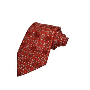 Hermes Silk Tie Textured Geometric Link H Pattern 56x3.5in Red France